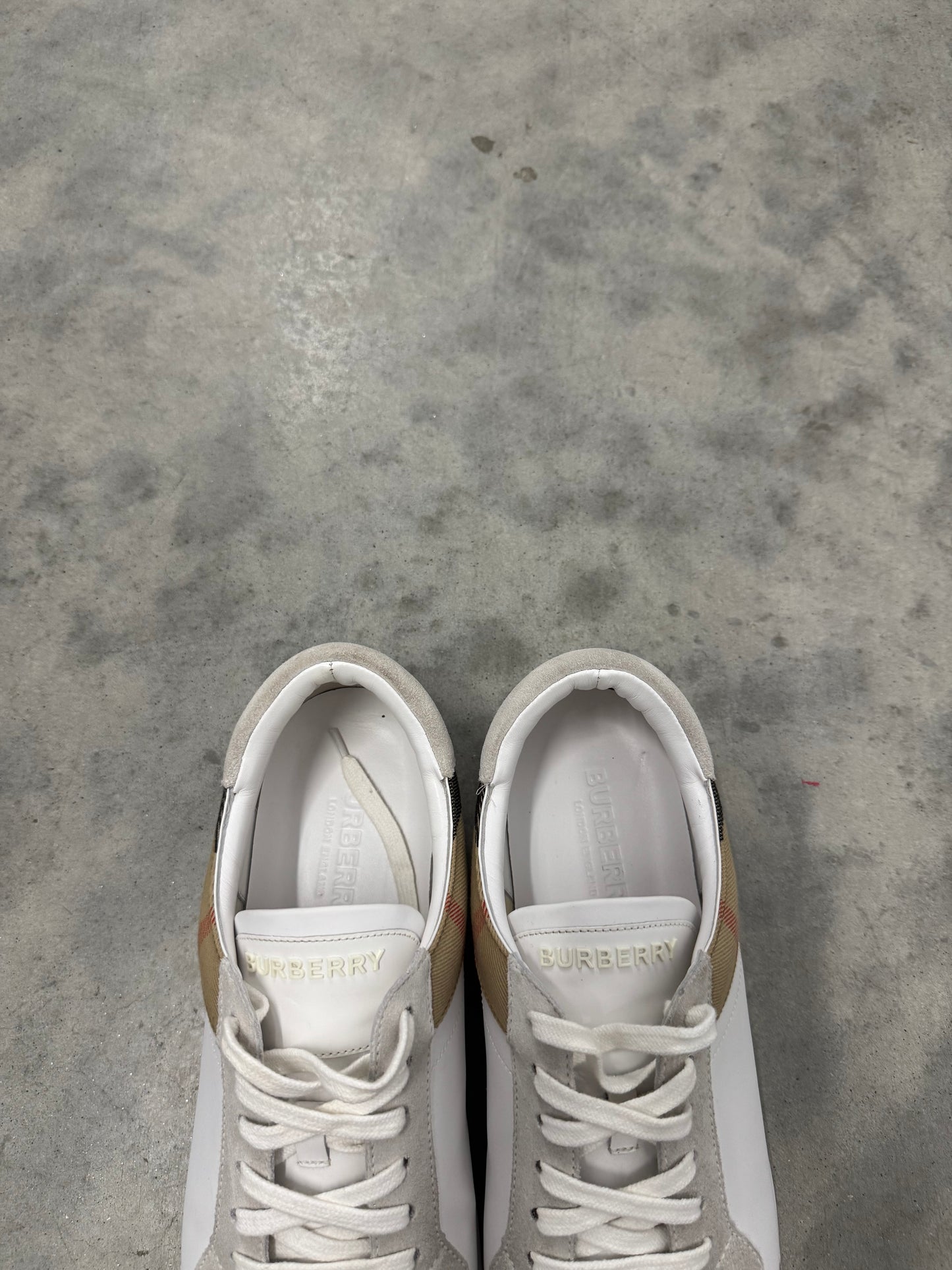 BURBERRY CHECK PANELLED SNEAKERS “ Natural White Archive Beige “