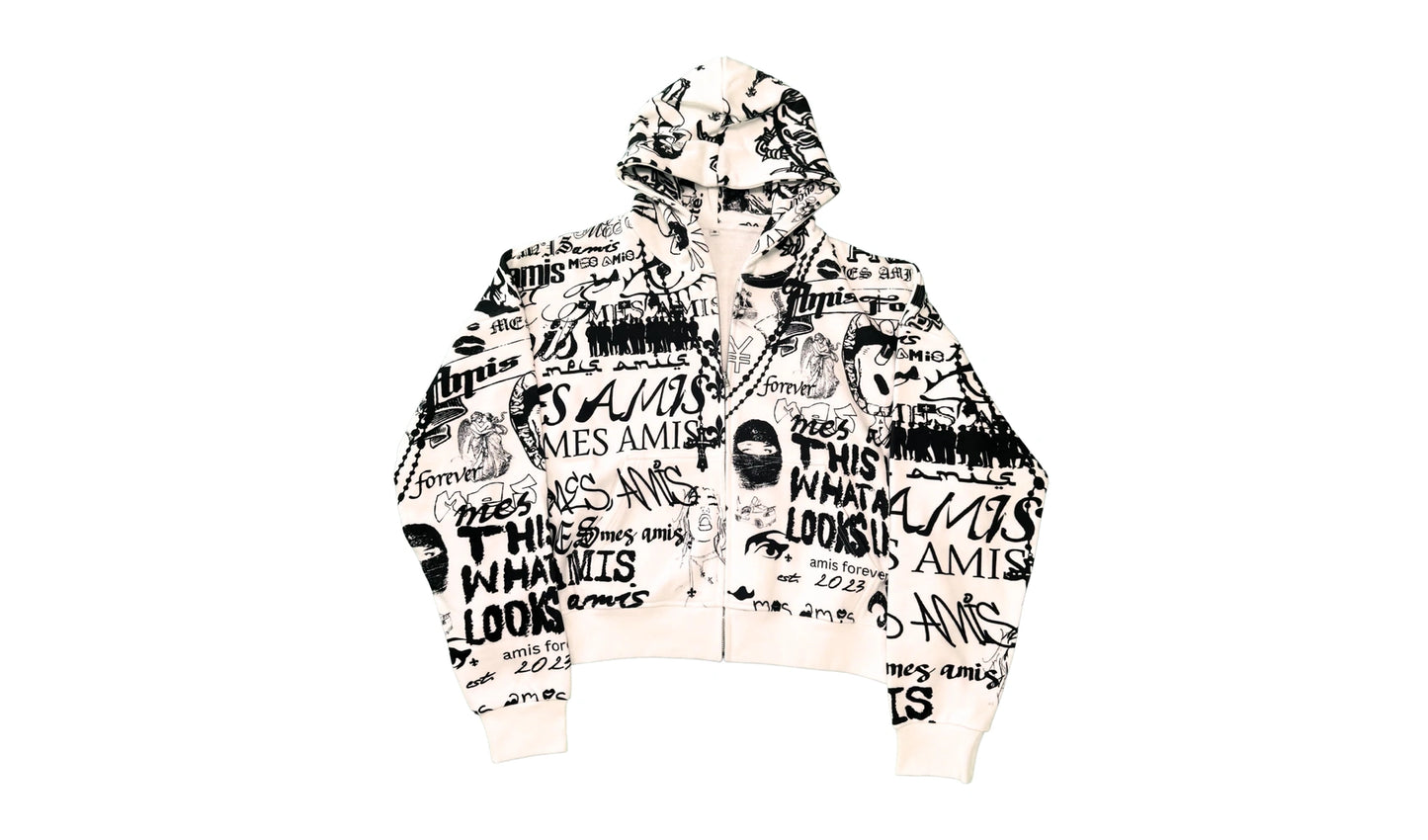 White Grafitti Mes Amis Zipup Brand new