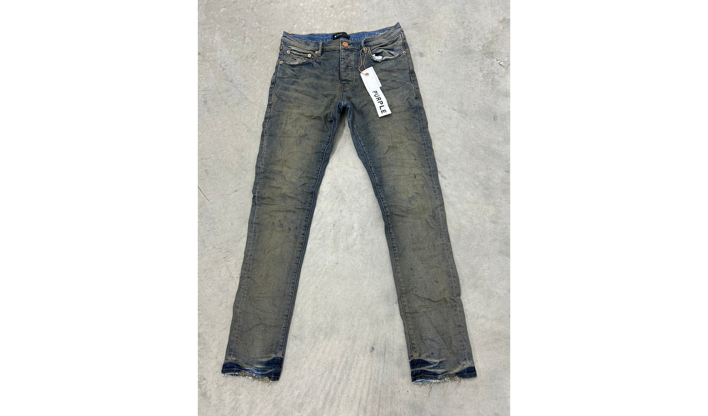 Brand new Purple Jeans "Distressed indigo Oil repair"