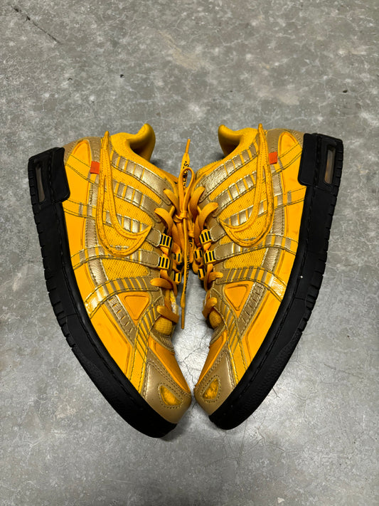 OFF WHITE RUBBER DUNKS “ university gold “