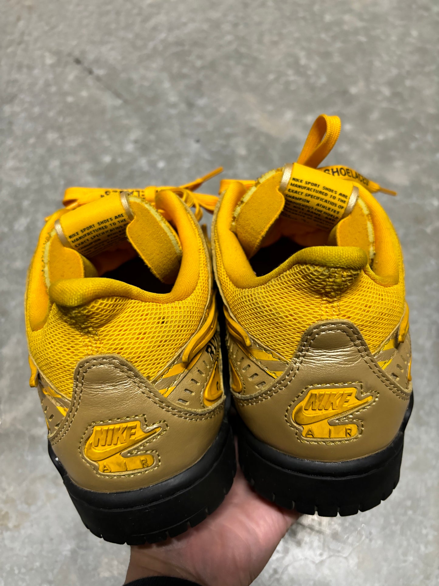 OFF WHITE RUBBER DUNKS “ university gold “