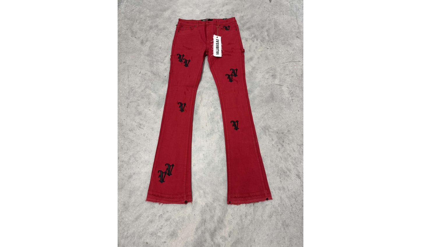 Valabases Stacked Jeans "Red with VV design" Brand new