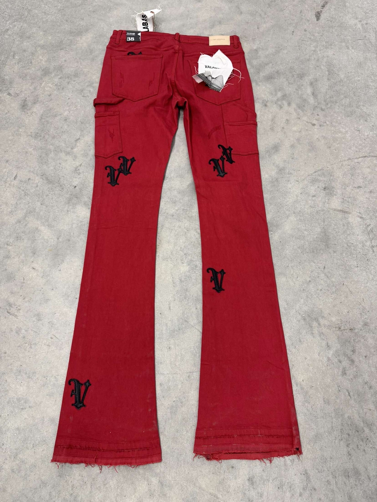 Valabases Stacked Jeans "Red with VV design" Brand new