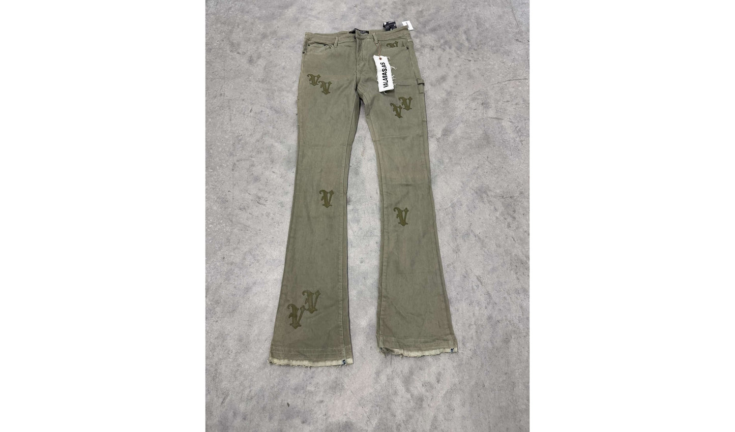 Valabases Stacked Jeans "Green with VV design" Brand new