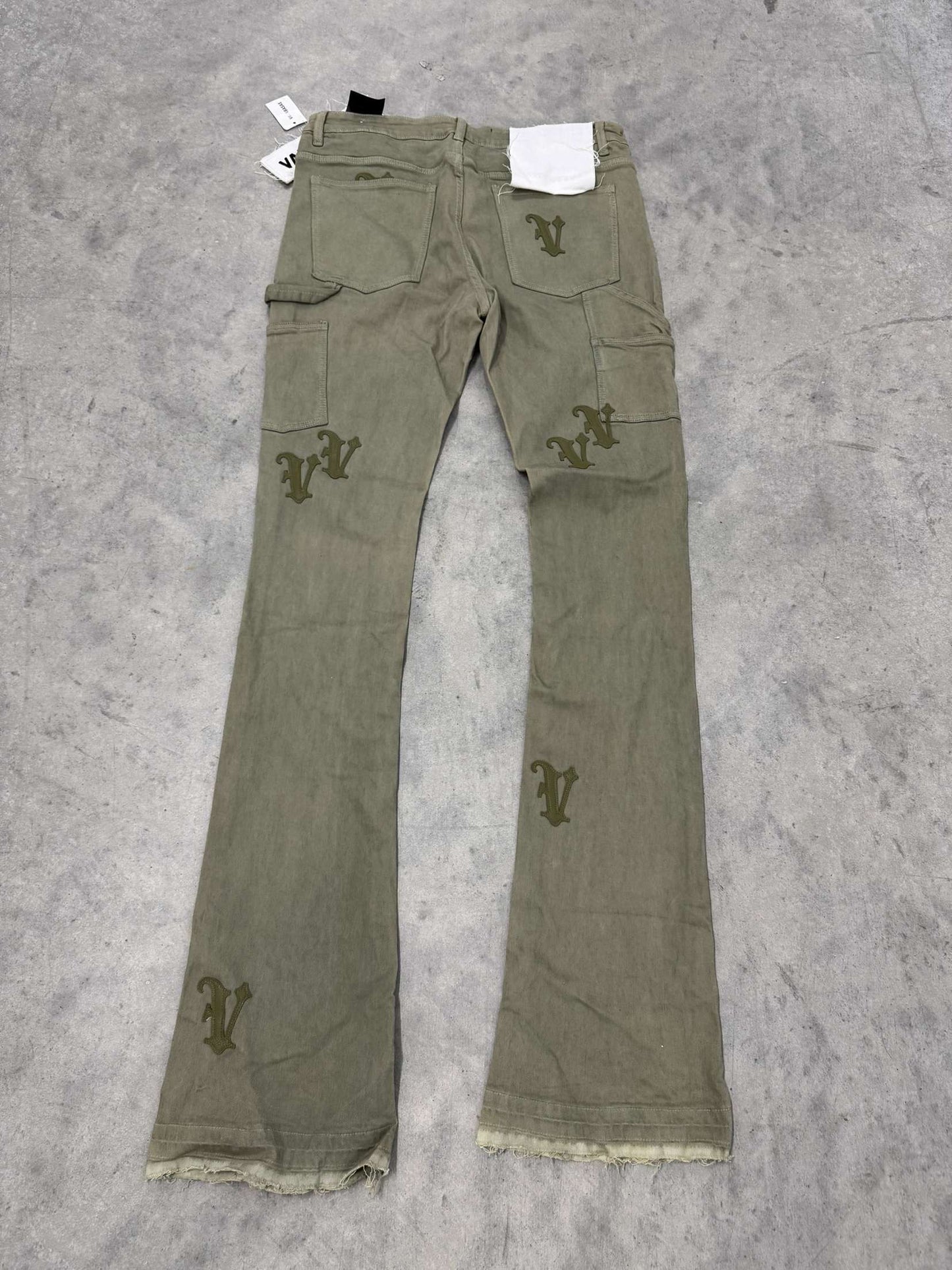 Valabases Stacked Jeans "Green with VV design" Brand new