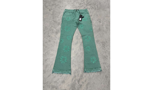 Valabases Stacked Jeans "Teal flower design" Brand new