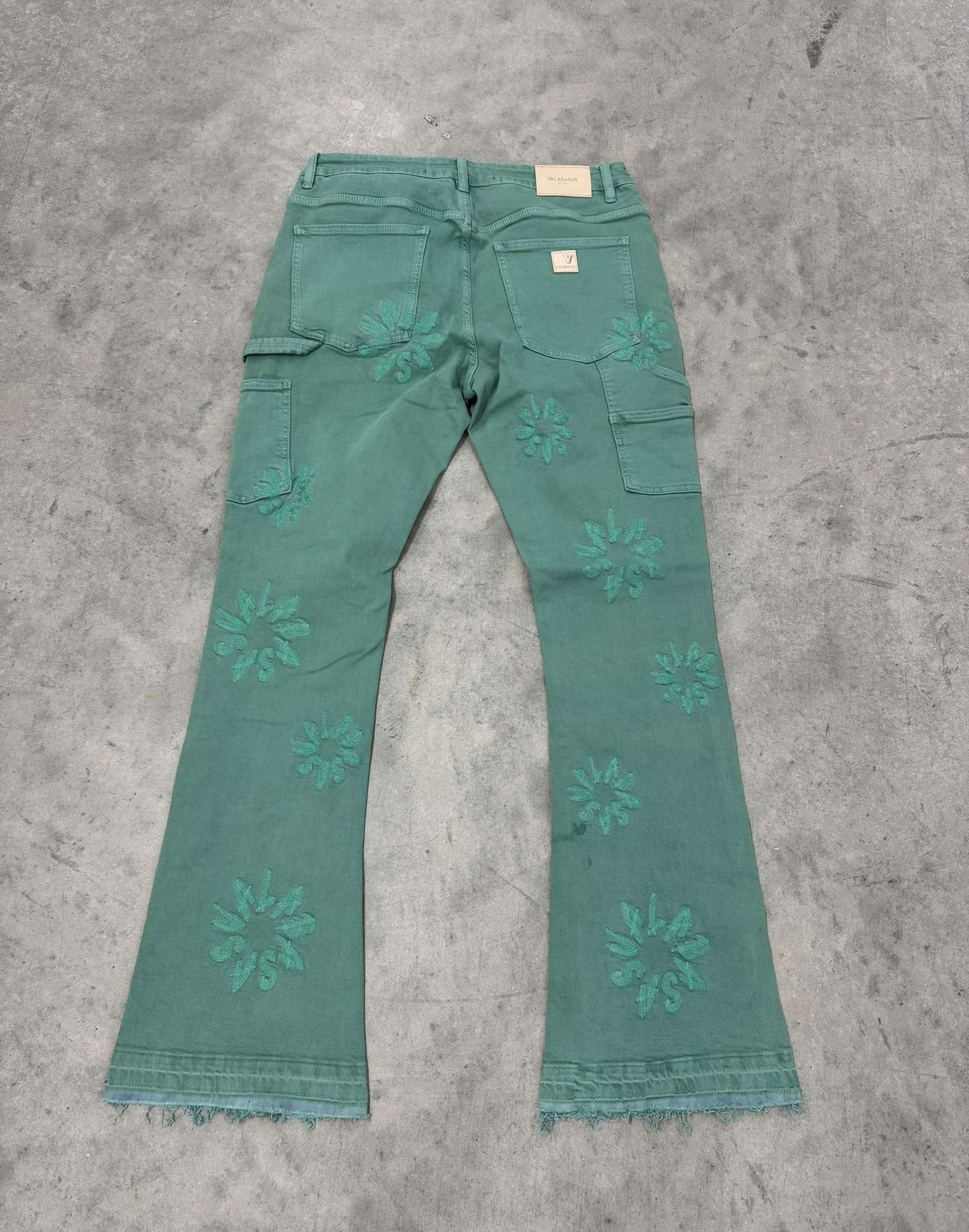 Valabases Stacked Jeans "Teal flower design" Brand new